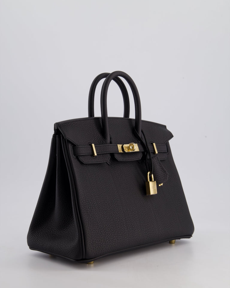 *SUPER RARE* Hermes Birkin 25 Retourne Bag in Noir Togo Leather with Permbrass Hardware