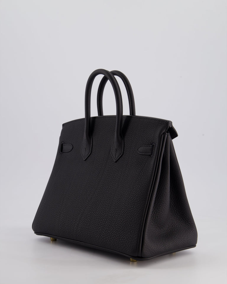 *SUPER RARE* Hermes Birkin 25 Retourne Bag in Noir Togo Leather with Permbrass Hardware