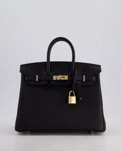 *SUPER RARE* Hermes Birkin 25 Retourne Bag in Noir Togo Leather with Permbrass Hardware