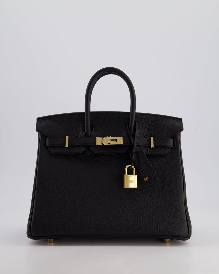 *SUPER RARE* Hermes Birkin 25 Retourne Bag in Noir Togo Leather with Permbrass Hardware