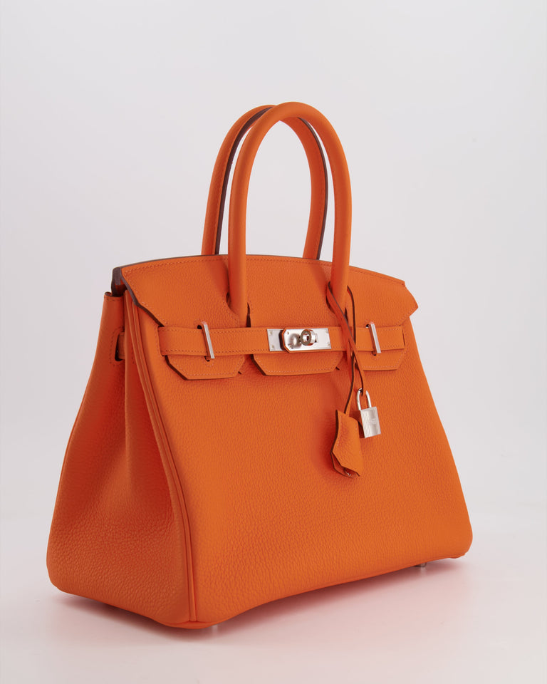 Hermes Birkin 30 Retourne Bag in Orange Minium Togo Leather with Palladium Hardware