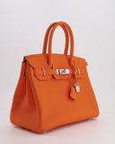 Hermes Birkin 30 Retourne Bag in Orange Minium Togo Leather with Palladium Hardware