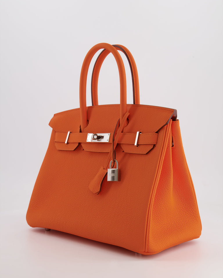 Hermes Birkin 30 Retourne Bag in Orange Minium Togo Leather with Palladium Hardware
