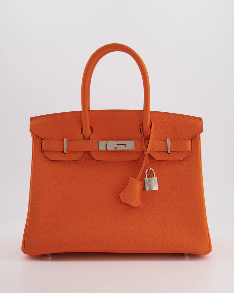 Hermes Birkin 30 Retourne Bag in Orange Minium Togo Leather with Palladium Hardware