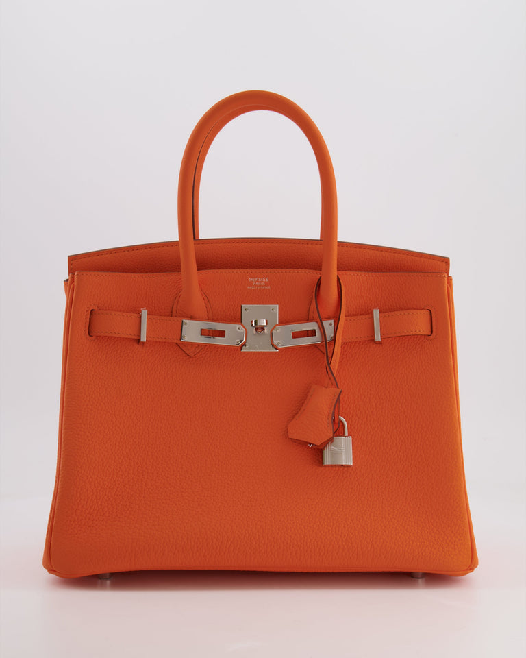 Hermes Birkin 30 Retourne Bag in Orange Minium Togo Leather with Palladium Hardware