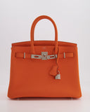 Hermes Birkin 30 Retourne Bag in Orange Minium Togo Leather with Palladium Hardware