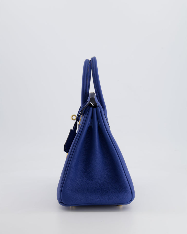 *FIRE PRICE* Hermes Birkin 25 Retourne Bag in Bleu France Togo Leather with Gold Hardware