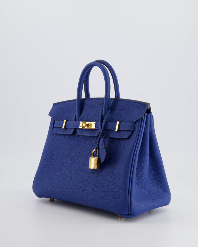 *FIRE PRICE* Hermes Birkin 25 Retourne Bag in Bleu France Togo Leather with Gold Hardware