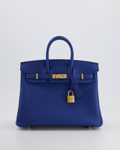 *FIRE PRICE* Hermes Birkin 25 Retourne Bag in Bleu France Togo Leather with Gold Hardware
