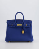 *FIRE PRICE* Hermes Birkin 25 Retourne Bag in Bleu France Togo Leather with Gold Hardware