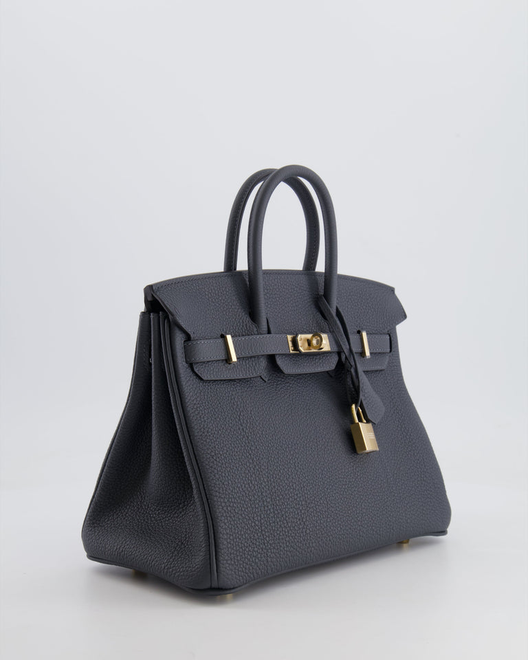 Hermes Birkin 25 Retourne Bag in Gris Misty Togo Leather with Permabrass Hardware
