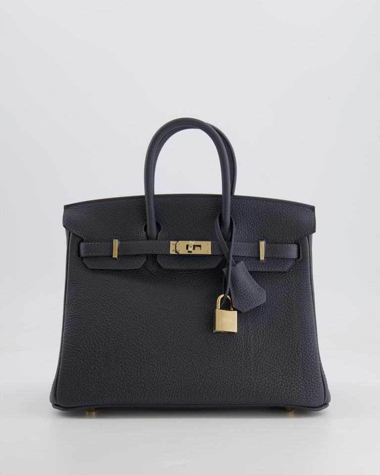Hermes Birkin 25 Retourne Bag in Gris Misty Togo Leather with Permabrass Hardware