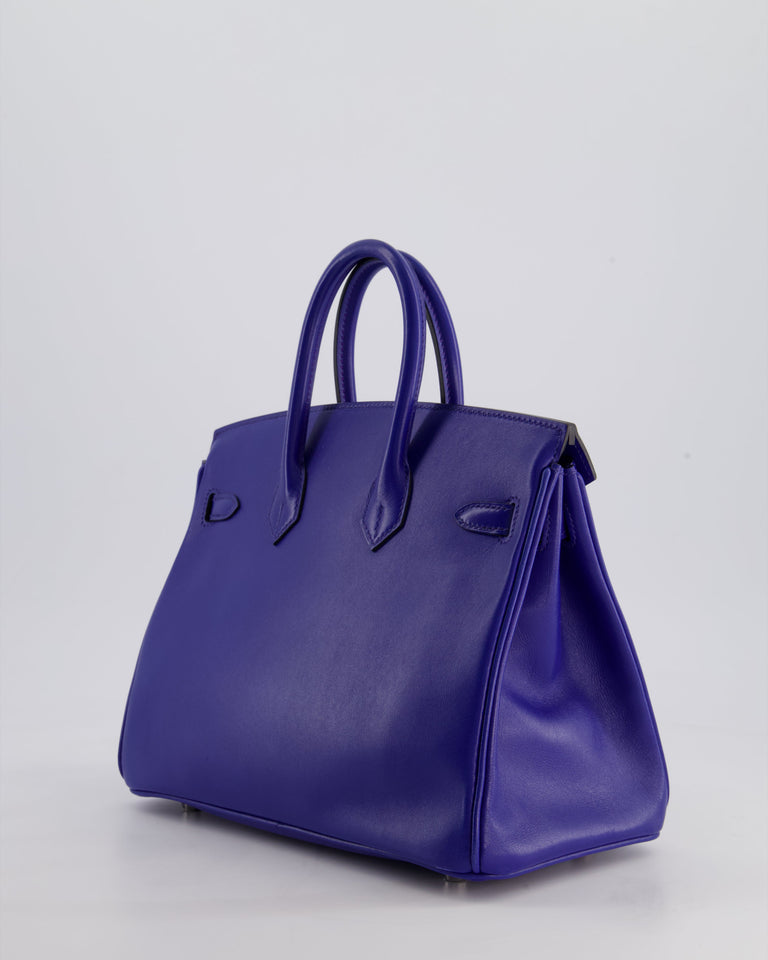 Hermes Birkin 25 Retourne Bag in Bleu Electric Tadelakt Leather with Palladium Hardware