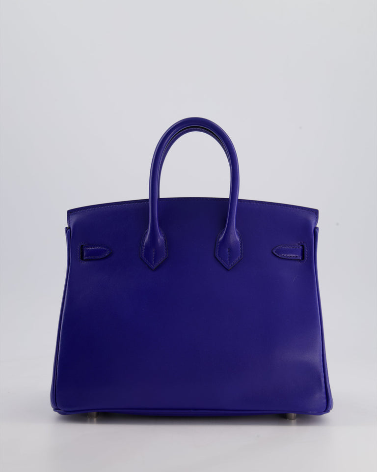 Hermes Birkin 25 Retourne Bag in Bleu Electric Tadelakt Leather with Palladium Hardware