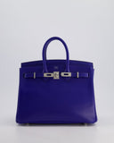 Hermes Birkin 25 Retourne Bag in Bleu Electric Tadelakt Leather with Palladium Hardware