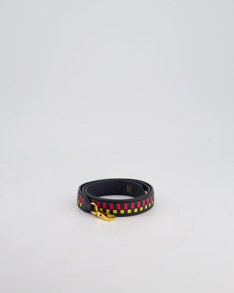 Hermes Blue Nuit Epsom Leather Tressage 25mm Bag Strap with Gold Hardware