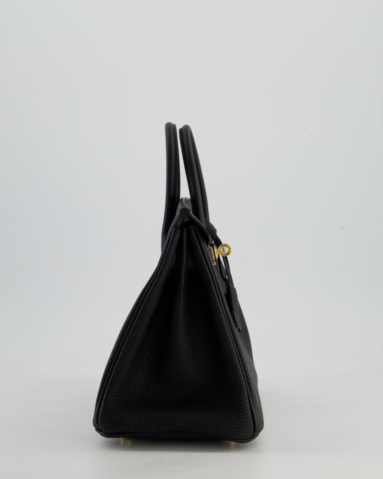 *HOLY GRAIL* Hermes Birkin 25 Retourne Bag in Noir Togo Leather with Gold Hardware