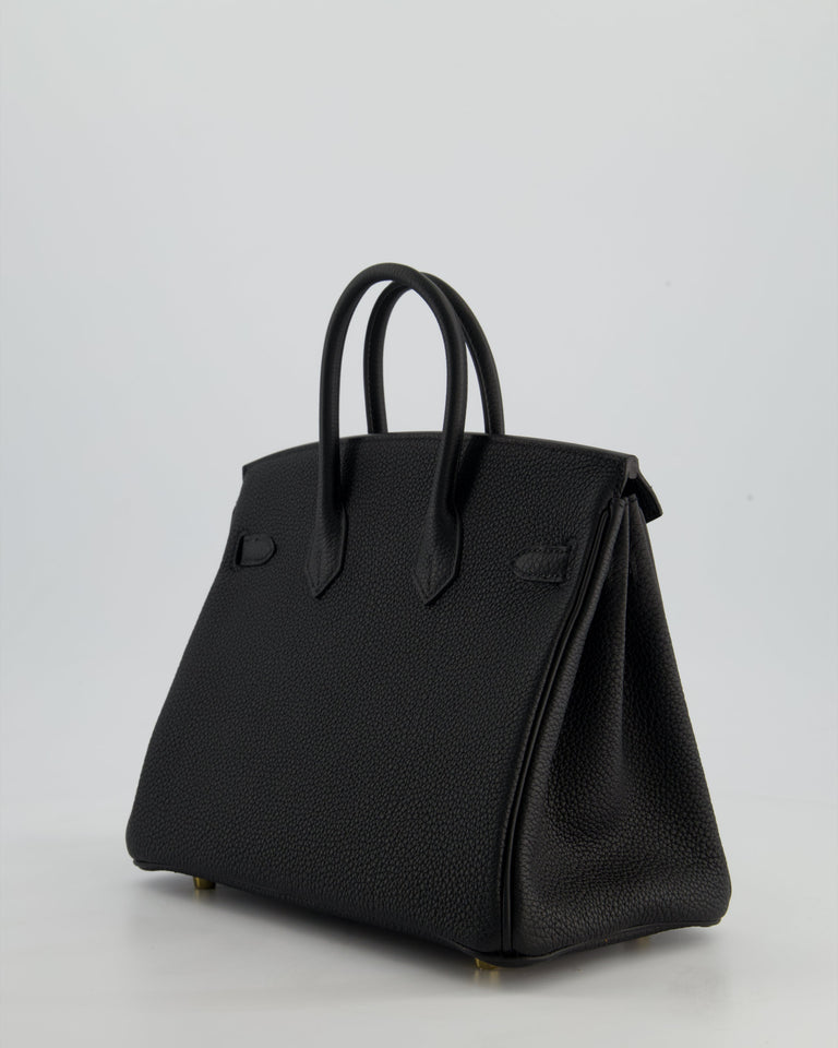 *HOLY GRAIL* Hermes Birkin 25 Retourne Bag in Noir Togo Leather with Gold Hardware