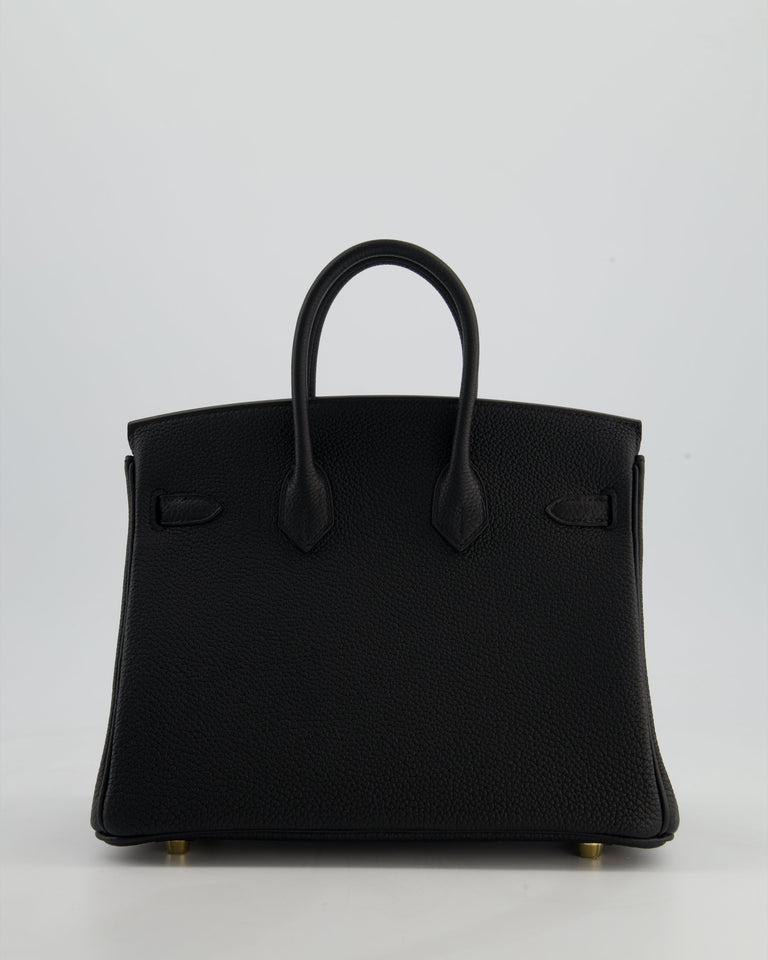 *HOLY GRAIL* Hermes Birkin 25 Retourne Bag in Noir Togo Leather with Gold Hardware