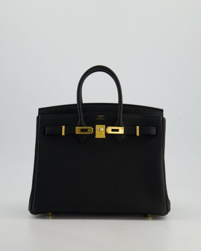 *HOLY GRAIL* Hermes Birkin 25 Retourne Bag in Noir Togo Leather with Gold Hardware