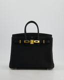 *HOLY GRAIL* Hermes Birkin 25 Retourne Bag in Noir Togo Leather with Gold Hardware