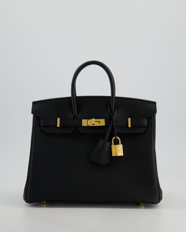 *HOLY GRAIL* Hermes Birkin 25 Retourne Bag in Noir Togo Leather with Gold Hardware