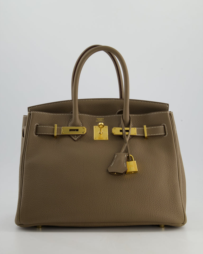 *RARE* Hermes Birkin 30 Retourne Bag in Etoupe Togo Leather with Gold Hardware