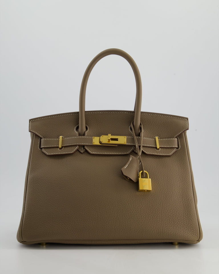 *RARE* Hermes Birkin 30 Retourne Bag in Etoupe Togo Leather with Gold Hardware