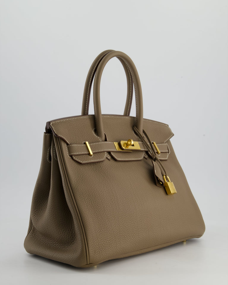 *RARE* Hermes Birkin 30 Retourne Bag in Etoupe Togo Leather with Gold Hardware