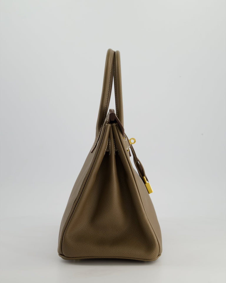 *FIRE PRICE* Hermes Birkin 30 Retourne Bag in Etoupe Epsom Leather with Gold Hardware
