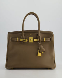 *FIRE PRICE* Hermes Birkin 30 Retourne Bag in Etoupe Epsom Leather with Gold Hardware