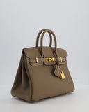 *VERY RARE* Hermes Birkin 25 Retourne Bag in Etoupe Togo Leather with Brushed Gold Hardware