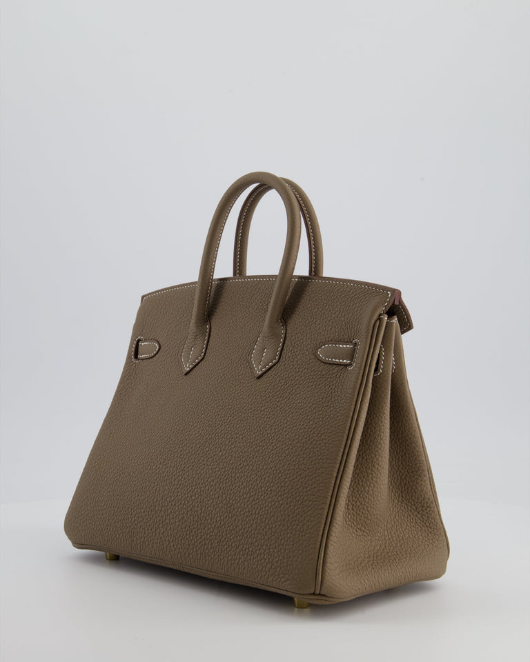 *VERY RARE* Hermes Birkin 25 Retourne Bag in Etoupe Togo Leather with Brushed Gold Hardware