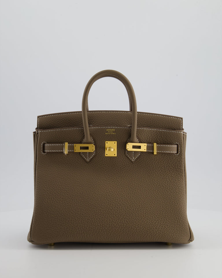 *VERY RARE* Hermes Birkin 25 Retourne Bag in Etoupe Togo Leather with Brushed Gold Hardware