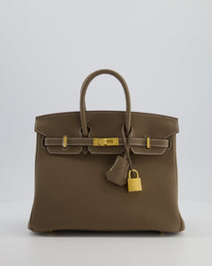 *VERY RARE* Hermes Birkin 25 Retourne Bag in Etoupe Togo Leather with Brushed Gold Hardware