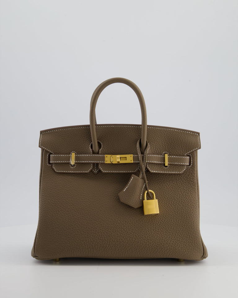 *VERY RARE* Hermes Birkin 25 Retourne Bag in Etoupe Togo Leather with Brushed Gold Hardware