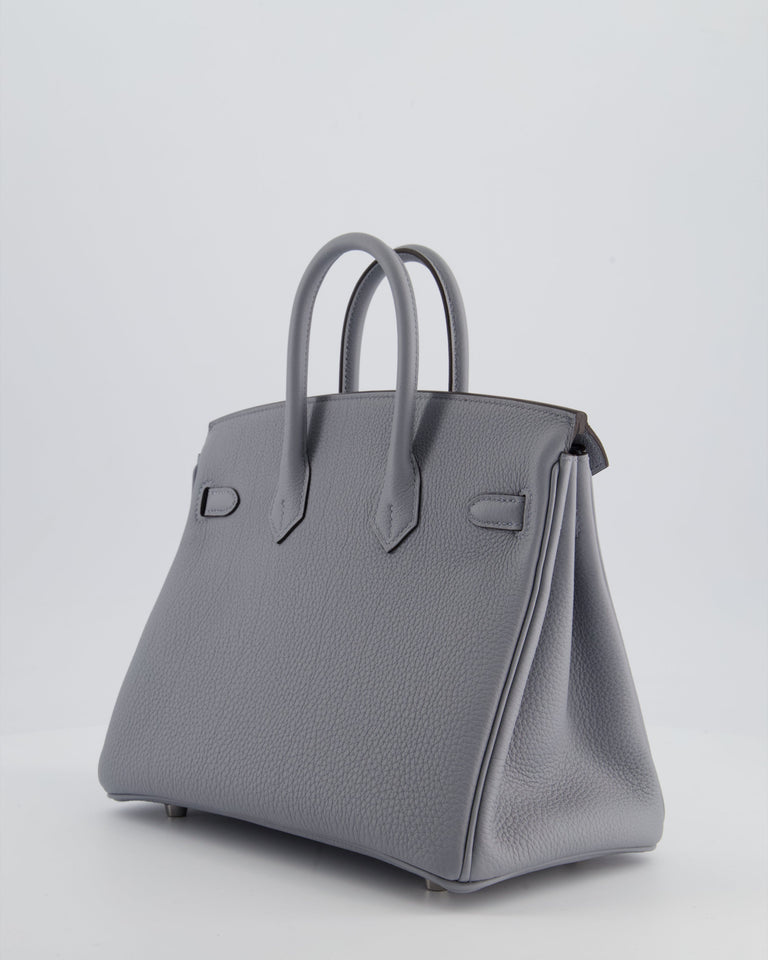 *RARE* Hermes Birkin 25 Retourne Bag in Gris Pantin Togo Leather with Palladium Hardware