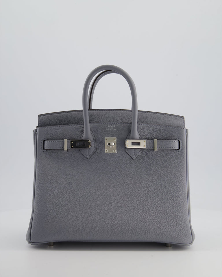*RARE* Hermes Birkin 25 Retourne Bag in Gris Pantin Togo Leather with Palladium Hardware
