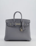 *RARE* Hermes Birkin 25 Retourne Bag in Gris Pantin Togo Leather with Palladium Hardware