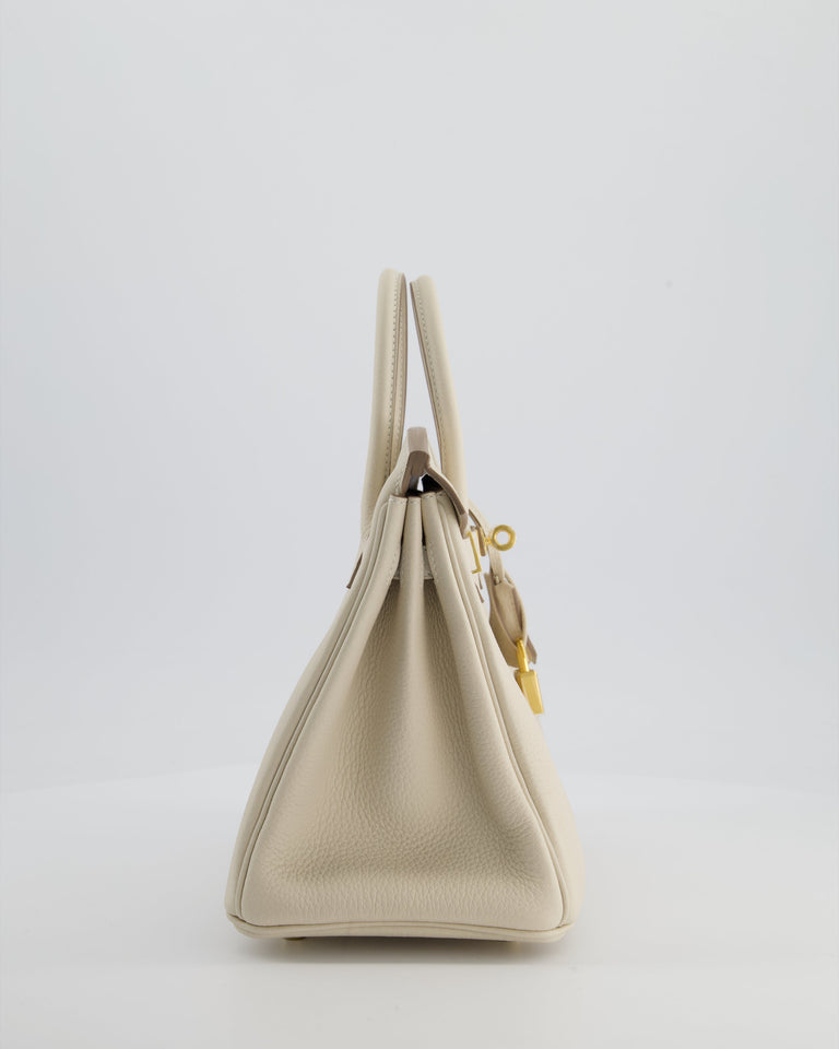 *HOT* Hermes Birkin 25 Retourne Bag in Craie Togo Leather with Gold Hardware