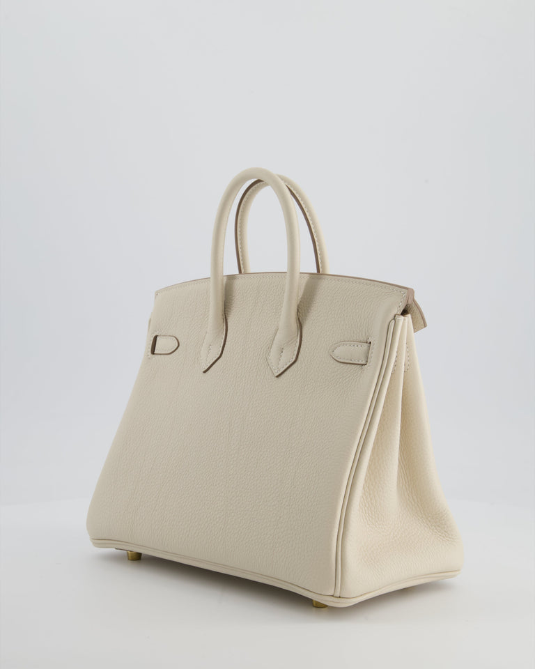*HOT* Hermes Birkin 25 Retourne Bag in Craie Togo Leather with Gold Hardware