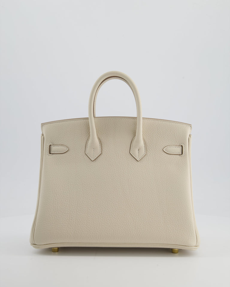 *HOT* Hermes Birkin 25 Retourne Bag in Craie Togo Leather with Gold Hardware