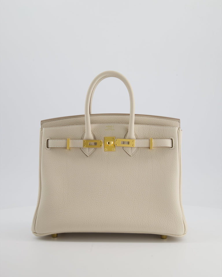 *HOT* Hermes Birkin 25 Retourne Bag in Craie Togo Leather with Gold Hardware
