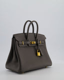 Hermes Birkin 25 Retourne Bag in Gris Etain Togo Leather with Gold Hardware
