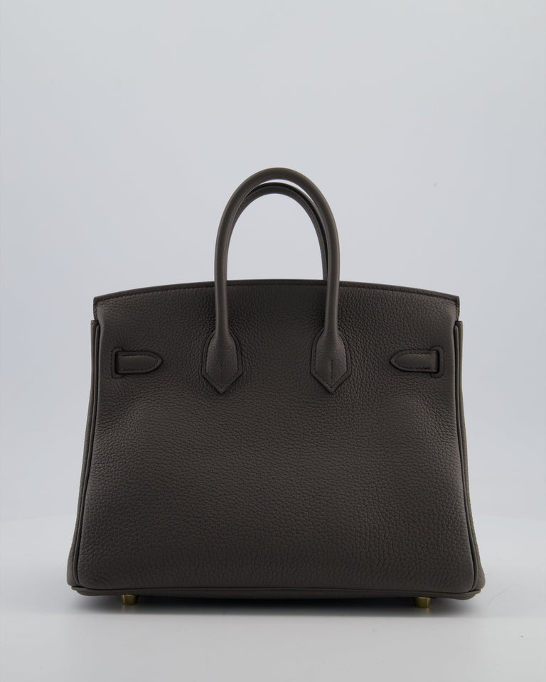Hermes Birkin 25 Retourne Bag in Gris Etain Togo Leather with Gold Hardware