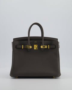 Hermes Birkin 25 Retourne Bag in Gris Etain Togo Leather with Gold Hardware