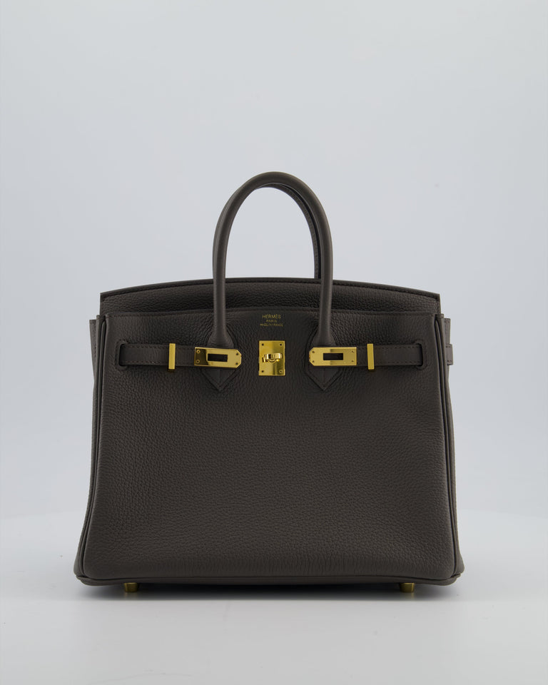 Hermes Birkin 25 Retourne Bag in Gris Etain Togo Leather with Gold Hardware