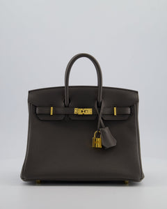 Hermes Birkin 25 Retourne Bag in Gris Etain Togo Leather with Gold Hardware