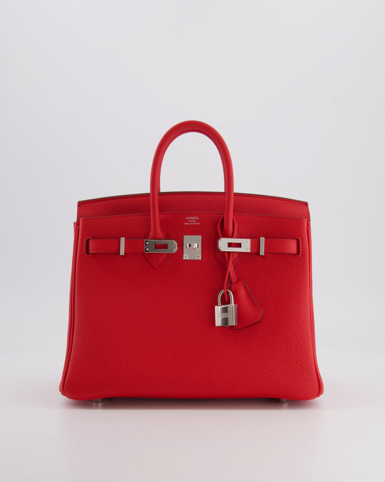 Hermes Birkin 25 Retourne Bag in Rouge de Coeur Togo Leather with Palladium Hardware