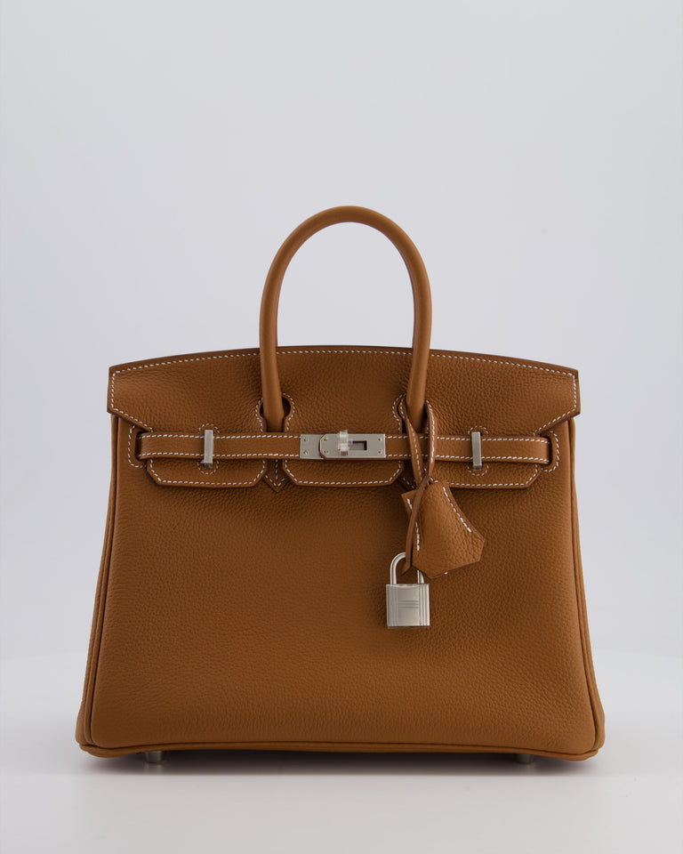 *RARE* Hermes Birkin 25 Retourne Bag in Gold Togo Leather with Brushed Palladium Hardware